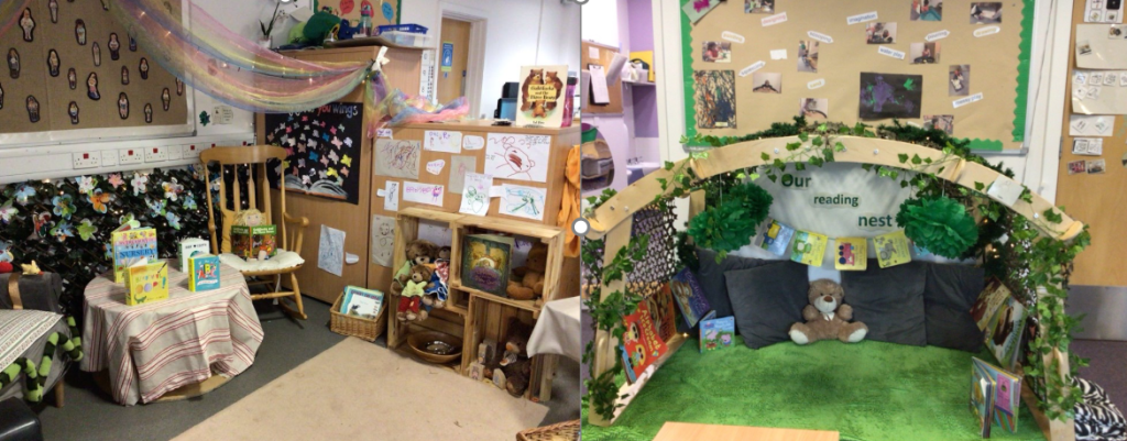 Photos of story corners at Inch View Nursery